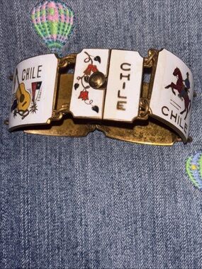 Rare Vintage Enamel Chile Link Bracelet statement bracelet